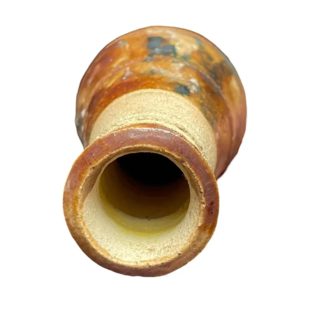 Vintage Studio Art Pottery Vase with Salt Glaze Brown and Yellow